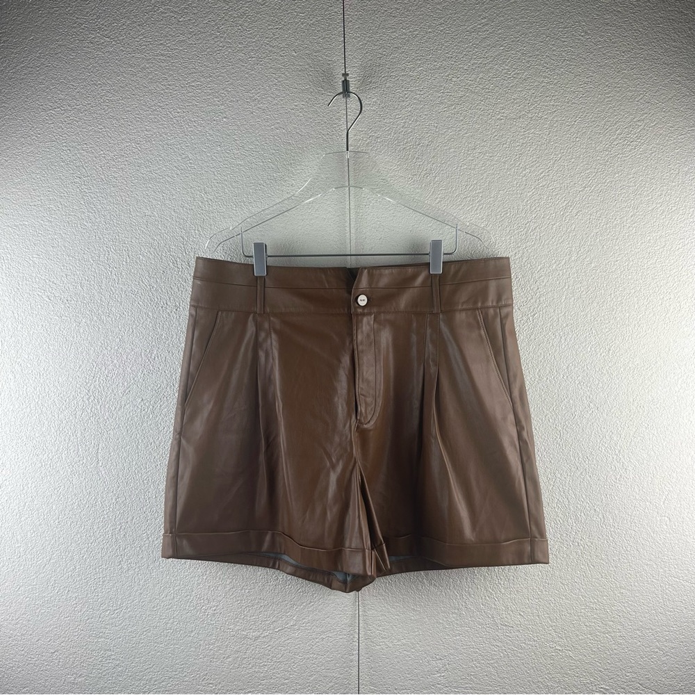 PAIGE l 14 Women's Blanka Short High Rise Pleats Vegan Leather Color: Dark Argan